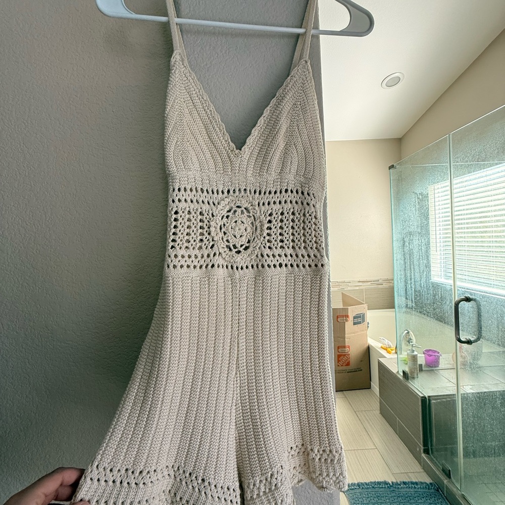 Cream Crochet Romper
